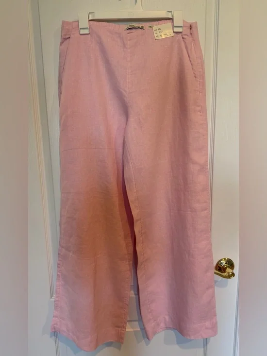 NWT Abercrombie & Fitch Pink Wide Leg 100% Linen Pants - size 28 - Picture 3 of 6